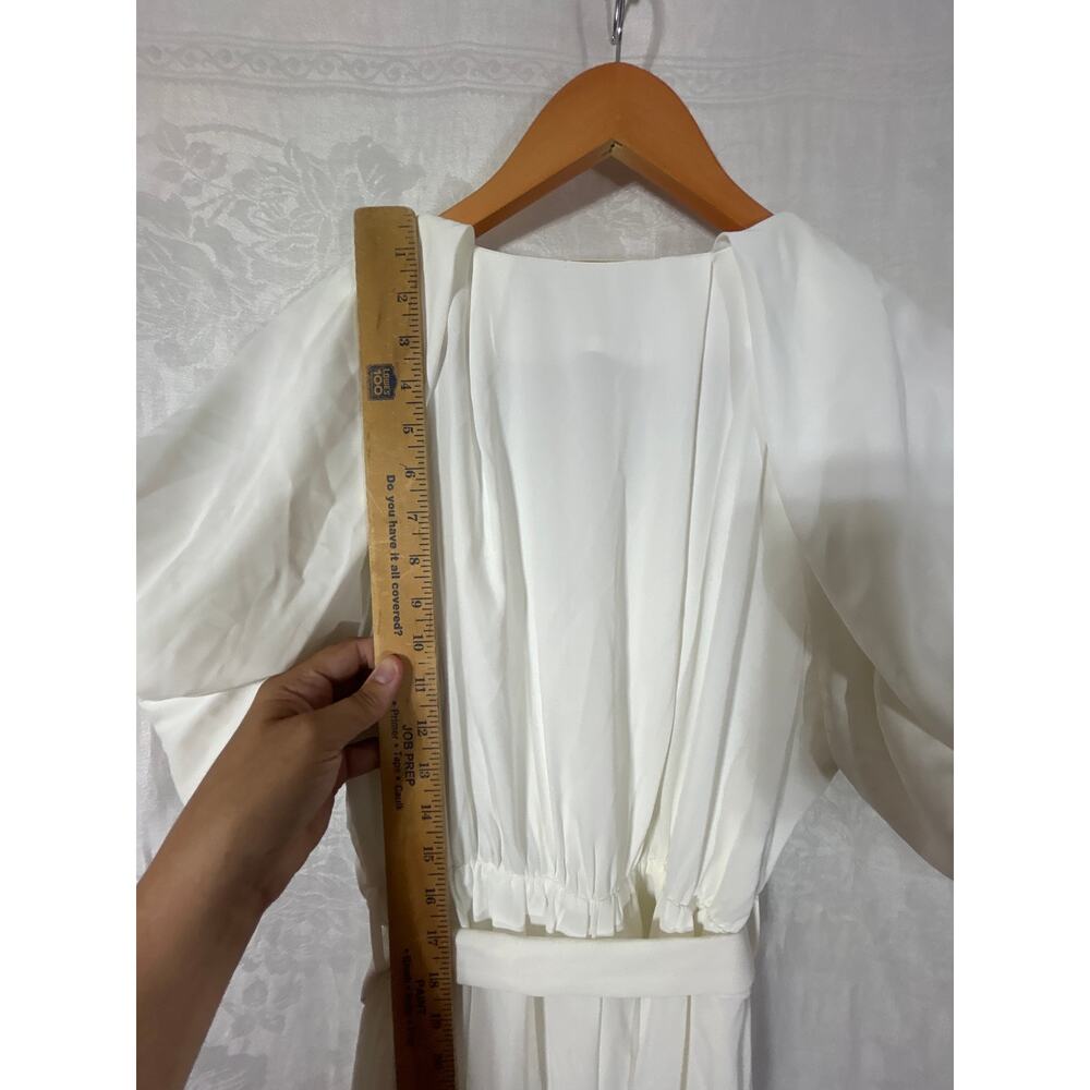 Entro Midi Dress Large White Puff Sleeve Belted Pleated - Picture 10 of 13